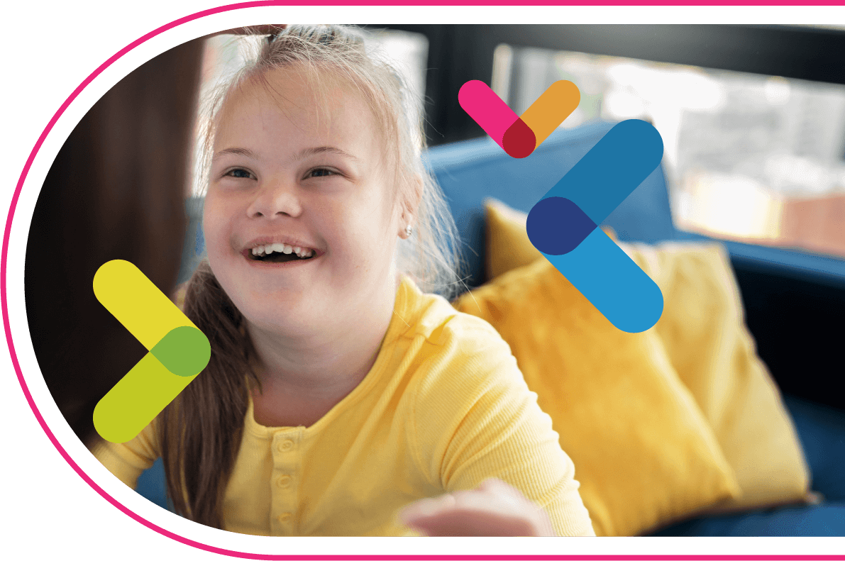 A smiling young girl, framed by the ISM chevron mark